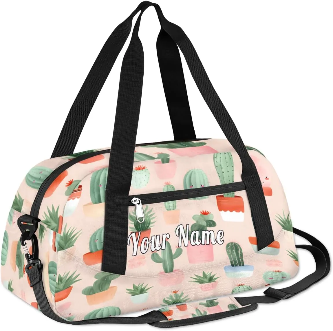 Personalized Kids Duffel Bag Watercolor Cactus Flower Pattern,Custom Sport Gym Bag for Boys Girls,WWeekender Overnight Bags Travel Duffel Bag,Customized Kids Gift