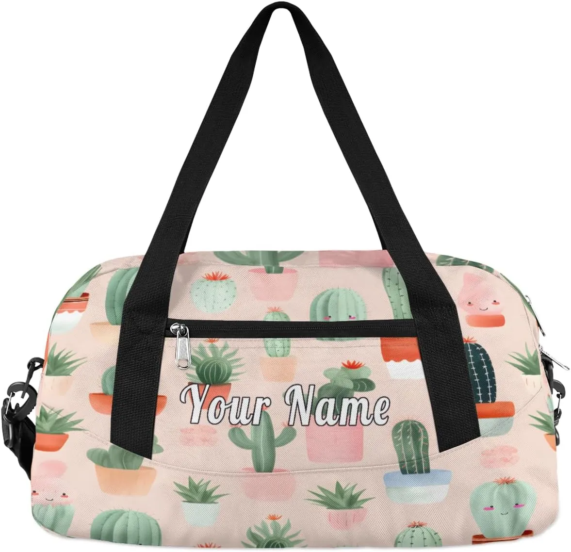 Personalized Kids Duffel Bag Watercolor Cactus Flower Pattern,Custom Sport Gym Bag for Boys Girls,WWeekender Overnight Bags Travel Duffel Bag,Customized Kids Gift