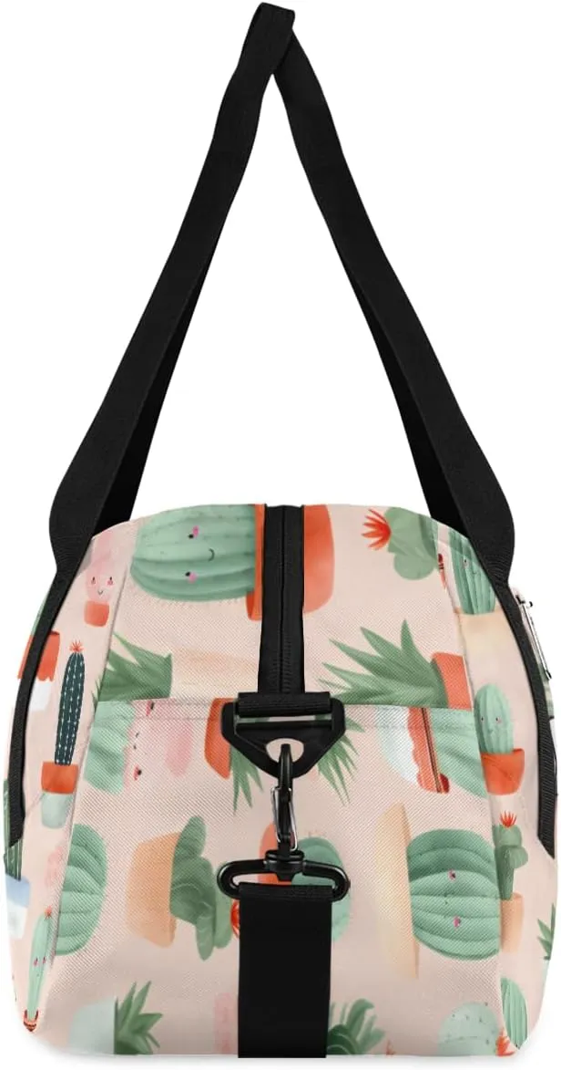Personalized Kids Duffel Bag Watercolor Cactus Flower Pattern,Custom Sport Gym Bag for Boys Girls,WWeekender Overnight Bags Travel Duffel Bag,Customized Kids Gift