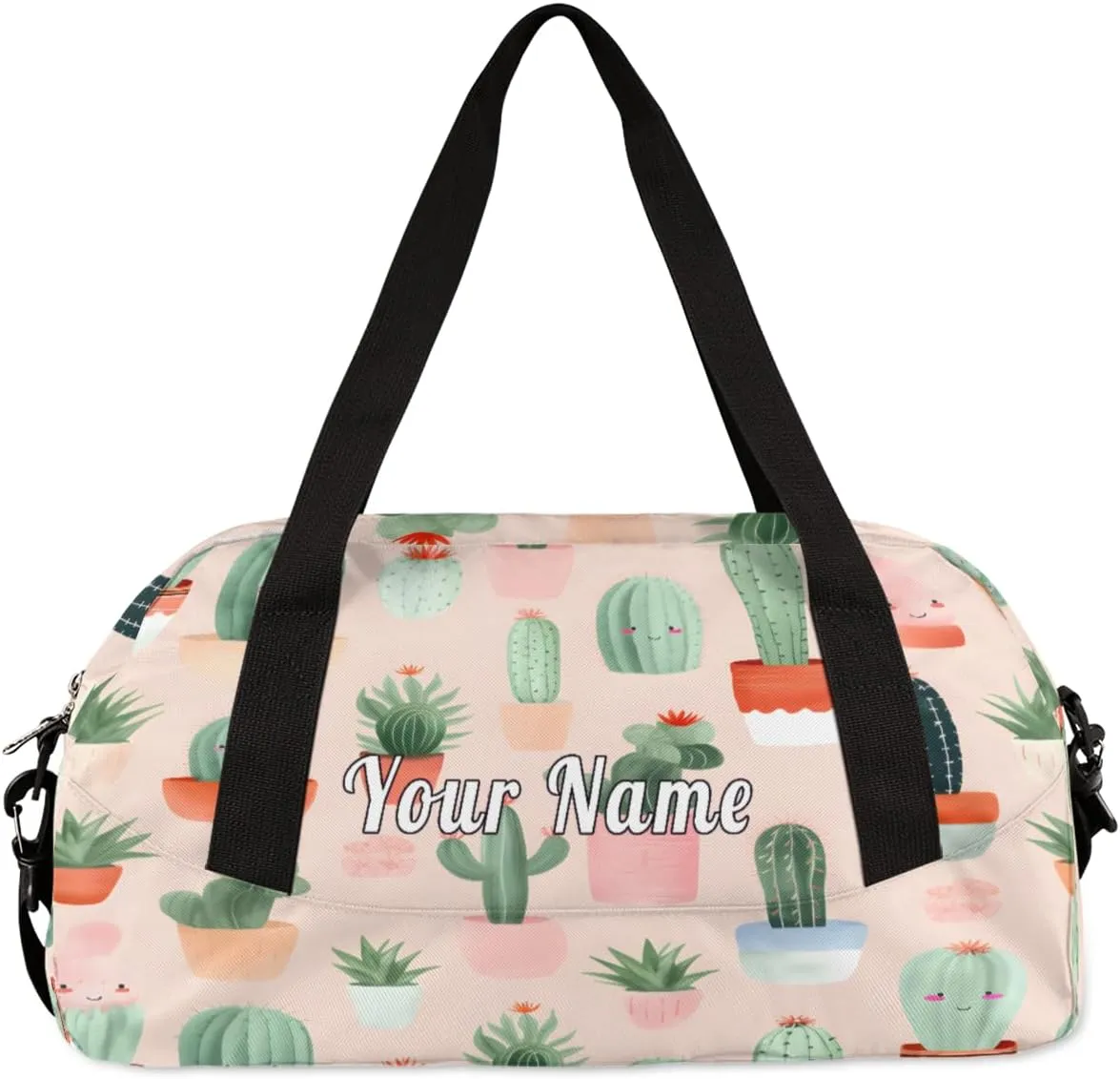 Personalized Kids Duffel Bag Watercolor Cactus Flower Pattern,Custom Sport Gym Bag for Boys Girls,WWeekender Overnight Bags Travel Duffel Bag,Customized Kids Gift