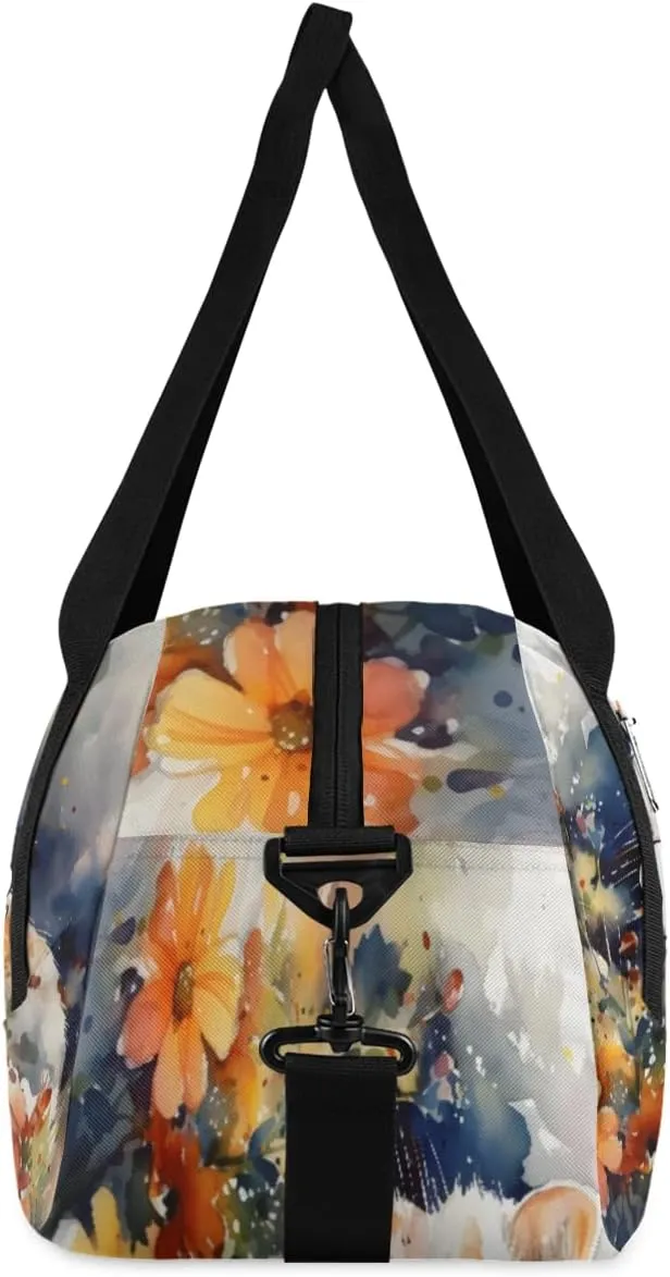 Personalized Kids Duffel Bag Watercolor Flower Cat,Custom Sport Gym Bag for Boys Girls,WWeekender Overnight Bags Travel Duffel Bag,Customized Kids Gift