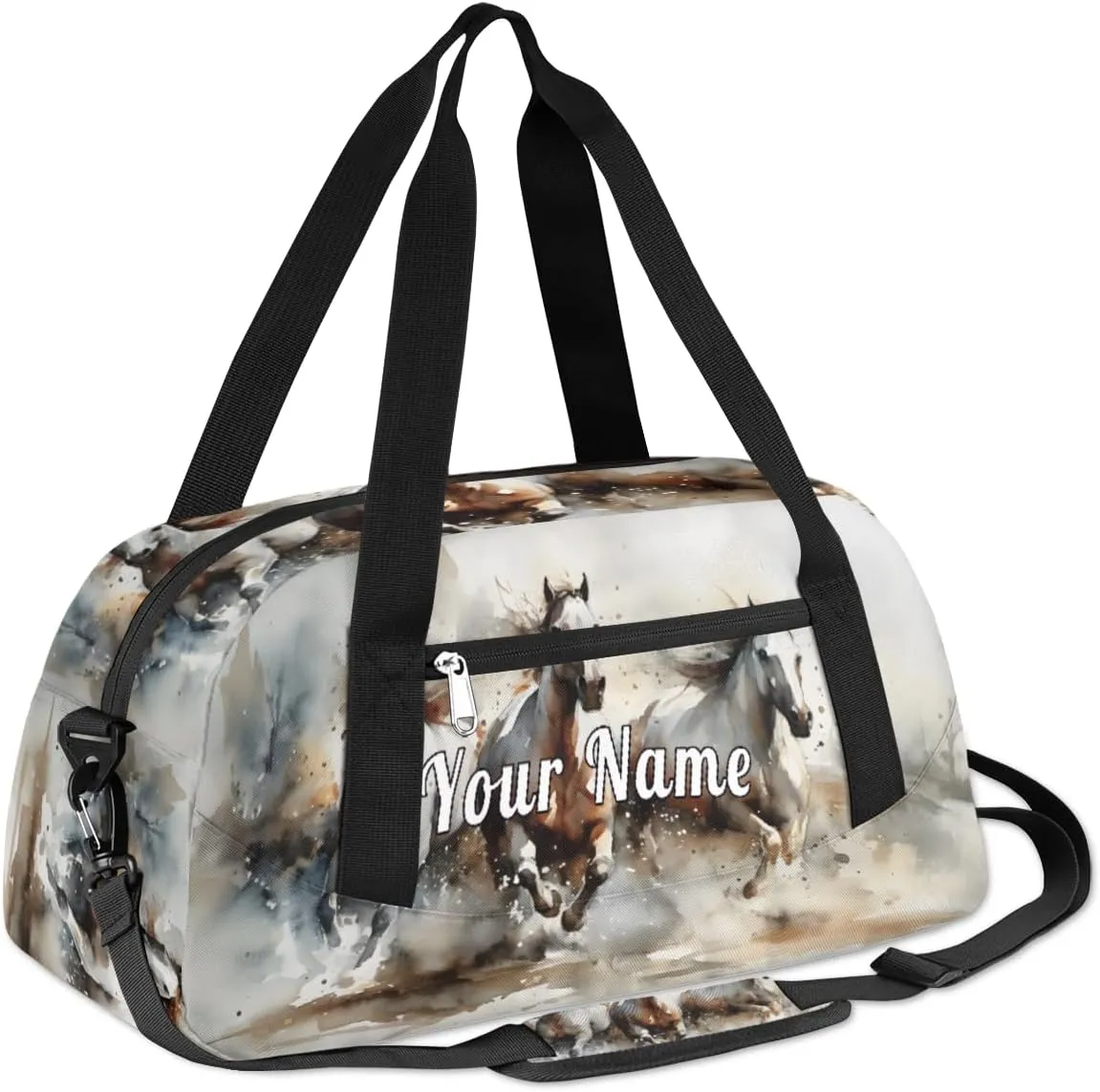 Personalized Kids Duffel Bag Watercolor horse,Custom Sport Gym Bag for Boys Girls,Weekender Overnight Bags Travel Duffel Bag,Customized Kids Gift
