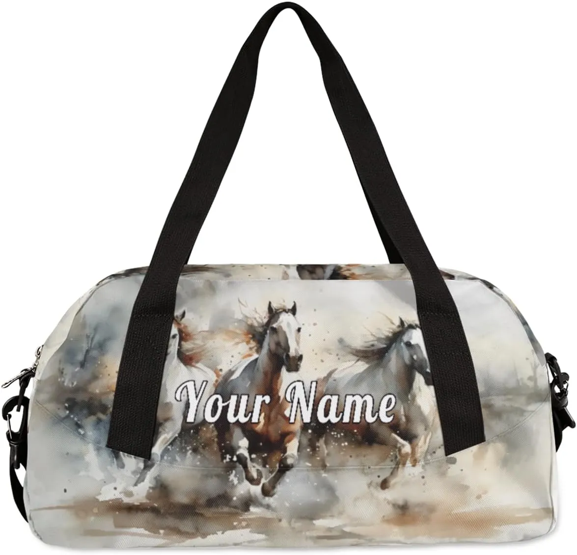 Personalized Kids Duffel Bag Watercolor horse,Custom Sport Gym Bag for Boys Girls,Weekender Overnight Bags Travel Duffel Bag,Customized Kids Gift