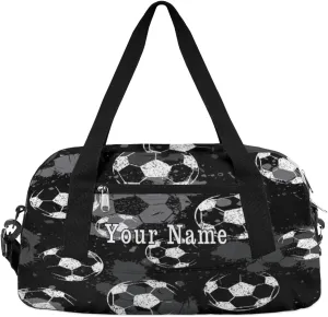 Personalized Kids Duffel Bag White Black Football Soccer,Custom Sport Gym Bag for Boys Girls,WWeekender Overnight Bags Travel Duffel Bag,Customized Kids Gift