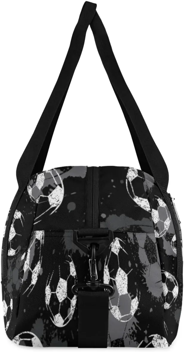 Personalized Kids Duffel Bag White Black Football Soccer,Custom Sport Gym Bag for Boys Girls,WWeekender Overnight Bags Travel Duffel Bag,Customized Kids Gift