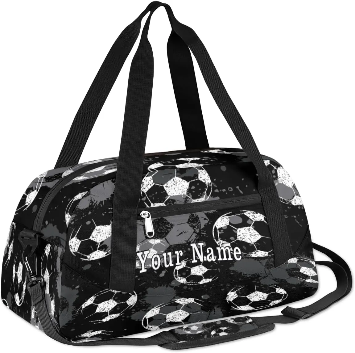 Personalized Kids Duffel Bag White Black Football Soccer,Custom Sport Gym Bag for Boys Girls,WWeekender Overnight Bags Travel Duffel Bag,Customized Kids Gift