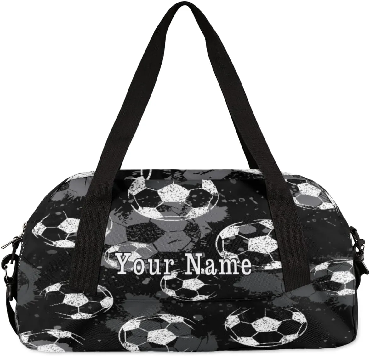 Personalized Kids Duffel Bag White Black Football Soccer,Custom Sport Gym Bag for Boys Girls,WWeekender Overnight Bags Travel Duffel Bag,Customized Kids Gift