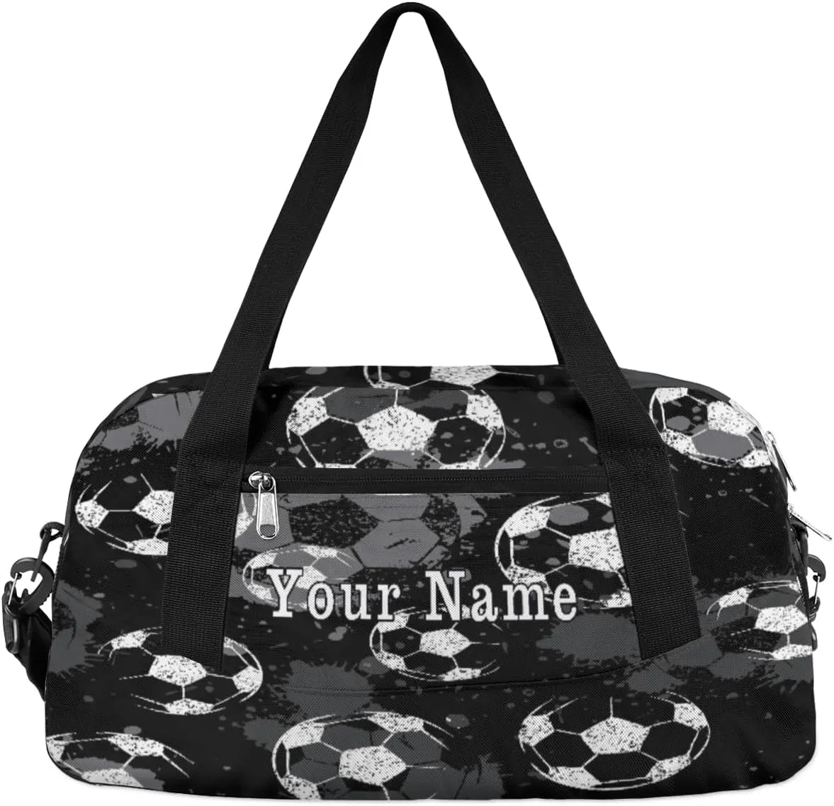 Personalized Kids Duffel Bag White Black Football Soccer,Custom Sport Gym Bag for Boys Girls,WWeekender Overnight Bags Travel Duffel Bag,Customized Kids Gift