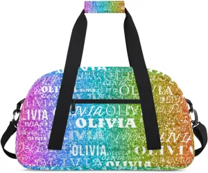 Personalized Kids Duffel Bag with Your Name Lightweight Waterproof Custom Sports Gym Bag with Front Zipper Pocket Foldable Weekender Overnight Bag for School Practice Gymnastic Ballet