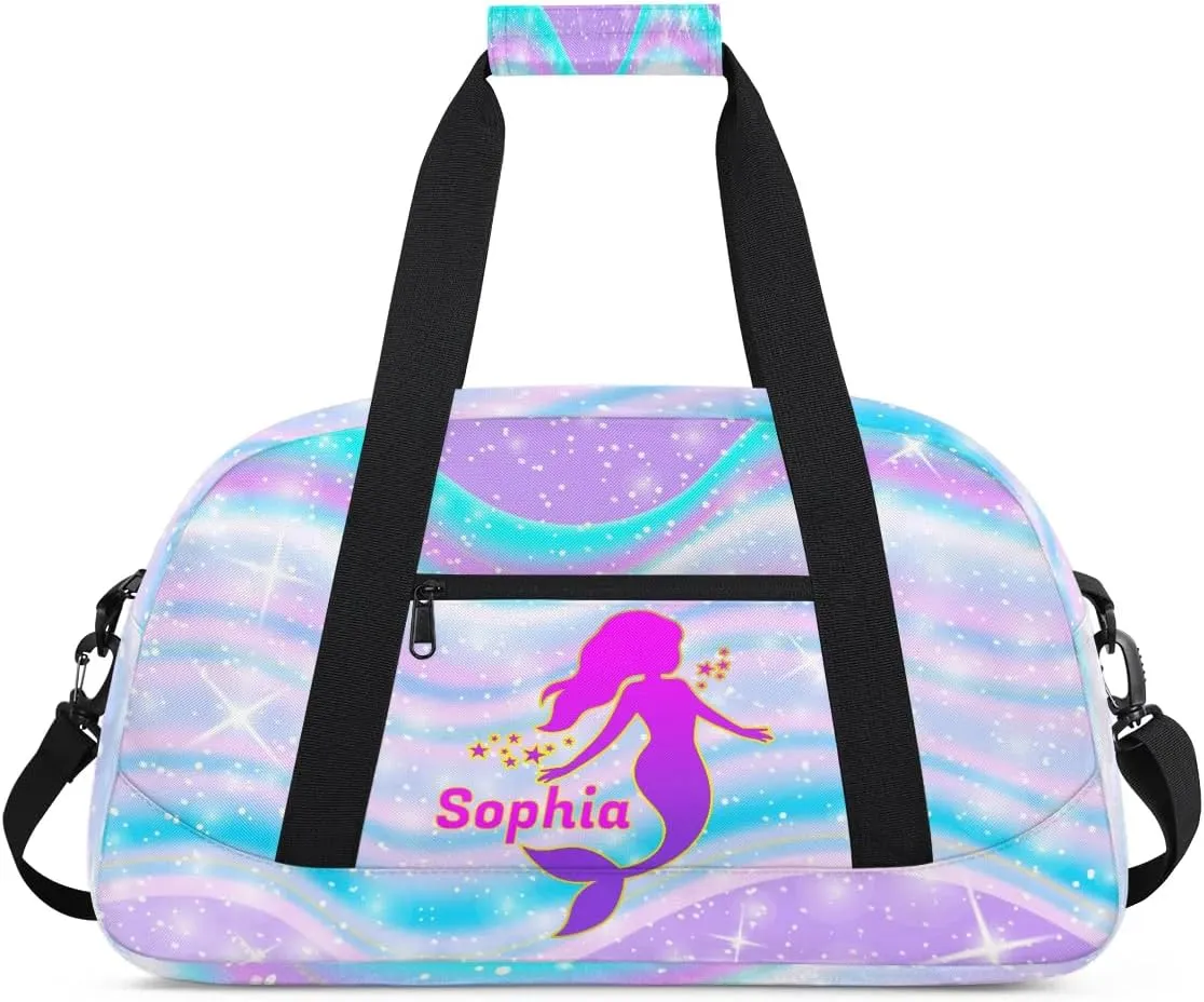 Personalized Kids Duffel Bag,Custom Sport Gym Bag for Boys Girls,Weekender Overnight Bag Travel Duffel Bag,Customized Kids Gift Cute Mermaid