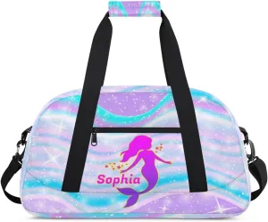 Personalized Kids Duffel Bag,Custom Sport Gym Bag for Boys Girls,Weekender Overnight Bag Travel Duffel Bag,Customized Kids Gift Cute Mermaid