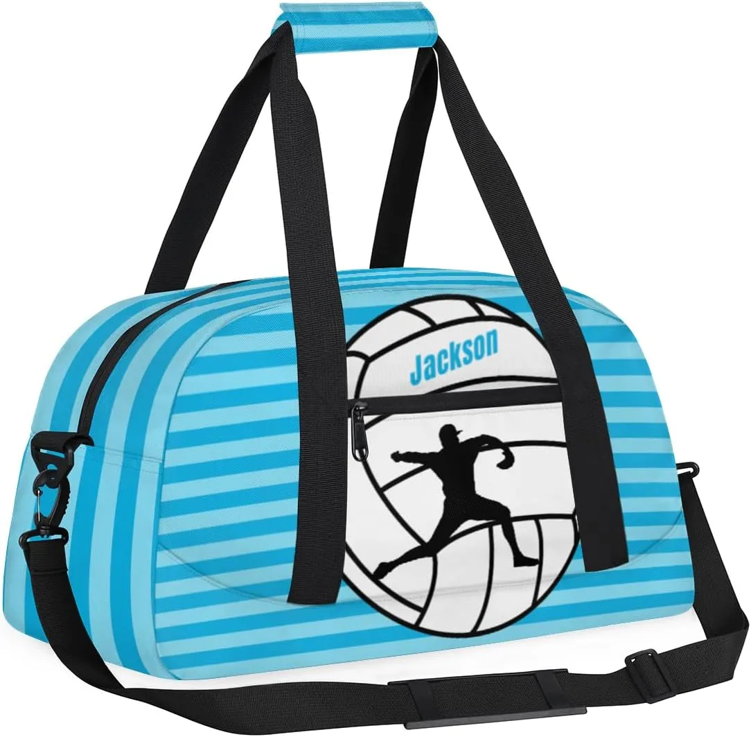 Personalized Kids Gym Bag Baseball Player Blue Stripe Custom Name Sport Duffel Bag for Teens Boys Large Practice Workout Bags Travel Duffel Bag