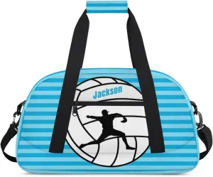 Personalized Kids Gym Bag Baseball Player Blue Stripe Custom Name Sport Duffel Bag for Teens Boys Large Practice Workout Bags Travel Duffel Bag