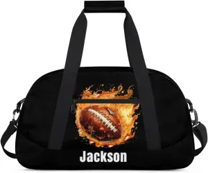 Personalized Kids Gym Bag Football Fire Vintage Custom Name Sport Duffel Bag for Teens Boys Large Practice Workout Bags Travel Duffel Bag