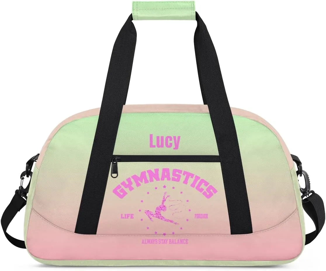 Personalized Kids Gymnastic Bag Cherry Pink Grass Custom Name Sport Gymnast Duffel Bag for Girls Teens Large Dance Bags Travel Duffel Bag