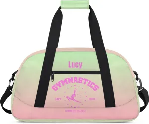 Personalized Kids Gymnastic Bag Cherry Pink Grass Custom Name Sport Gymnast Duffel Bag for Girls Teens Large Dance Bags Travel Duffel Bag