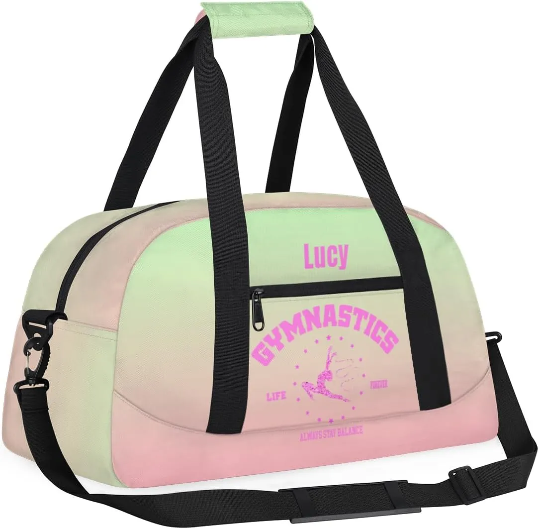 Personalized Kids Gymnastic Bag Cherry Pink Grass Custom Name Sport Gymnast Duffel Bag for Girls Teens Large Dance Bags Travel Duffel Bag