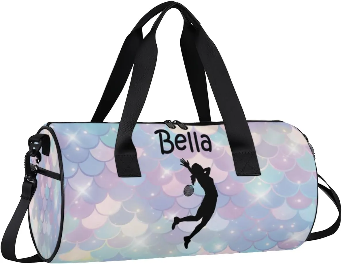 Personalized Kids Sport Duffel Bag with Custom Name Carry On Sleepover Weekender Travel Bag - Badminton
