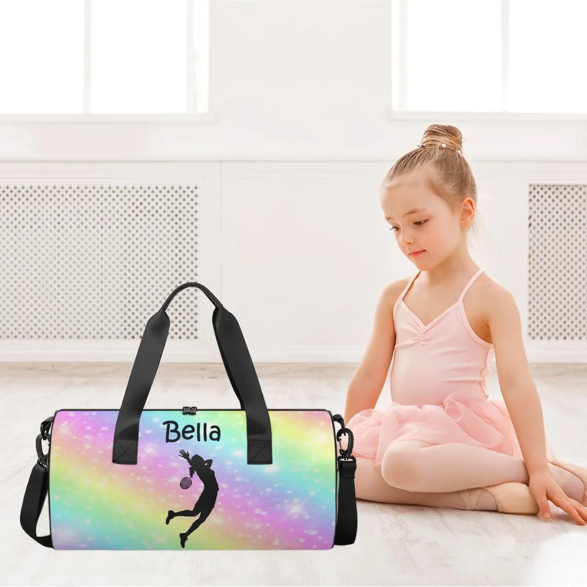 Personalized Kids Sport Duffel Bag with Custom Name Carry On Sleepover Weekender Travel Bag - Badminton