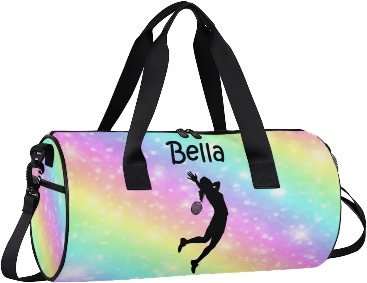 Personalized Kids Sport Duffel Bag with Custom Name Carry On Sleepover Weekender Travel Bag - Badminton
