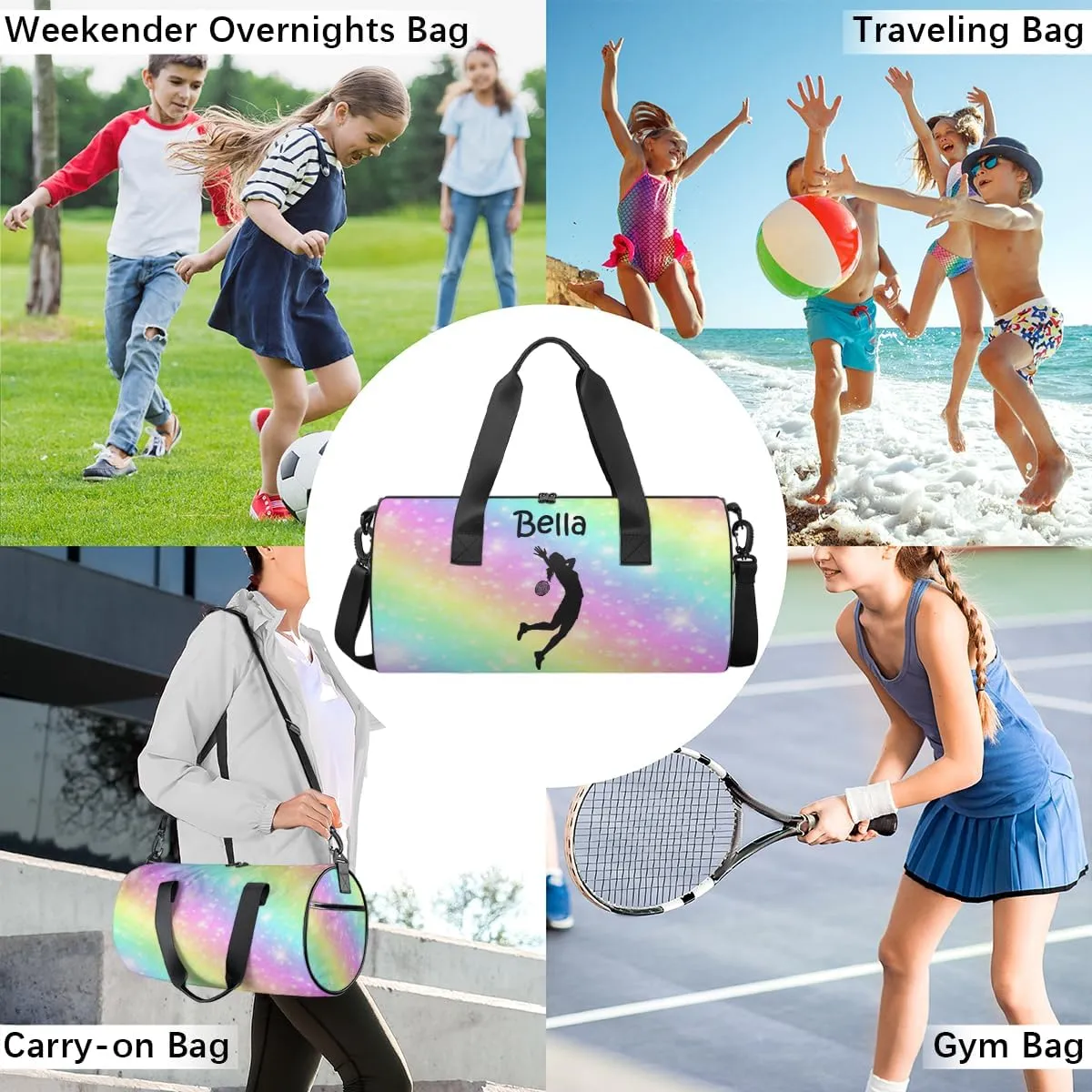Personalized Kids Sport Duffel Bag with Custom Name Carry On Sleepover Weekender Travel Bag - Badminton