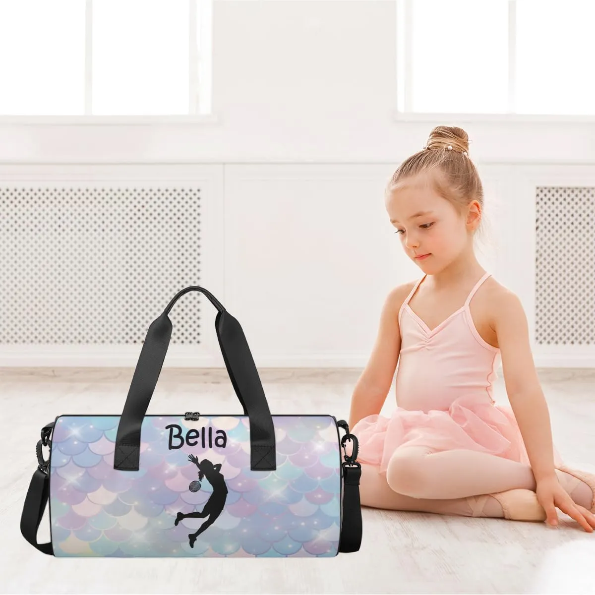 Personalized Kids Sport Duffel Bag with Custom Name Carry On Sleepover Weekender Travel Bag - Badminton