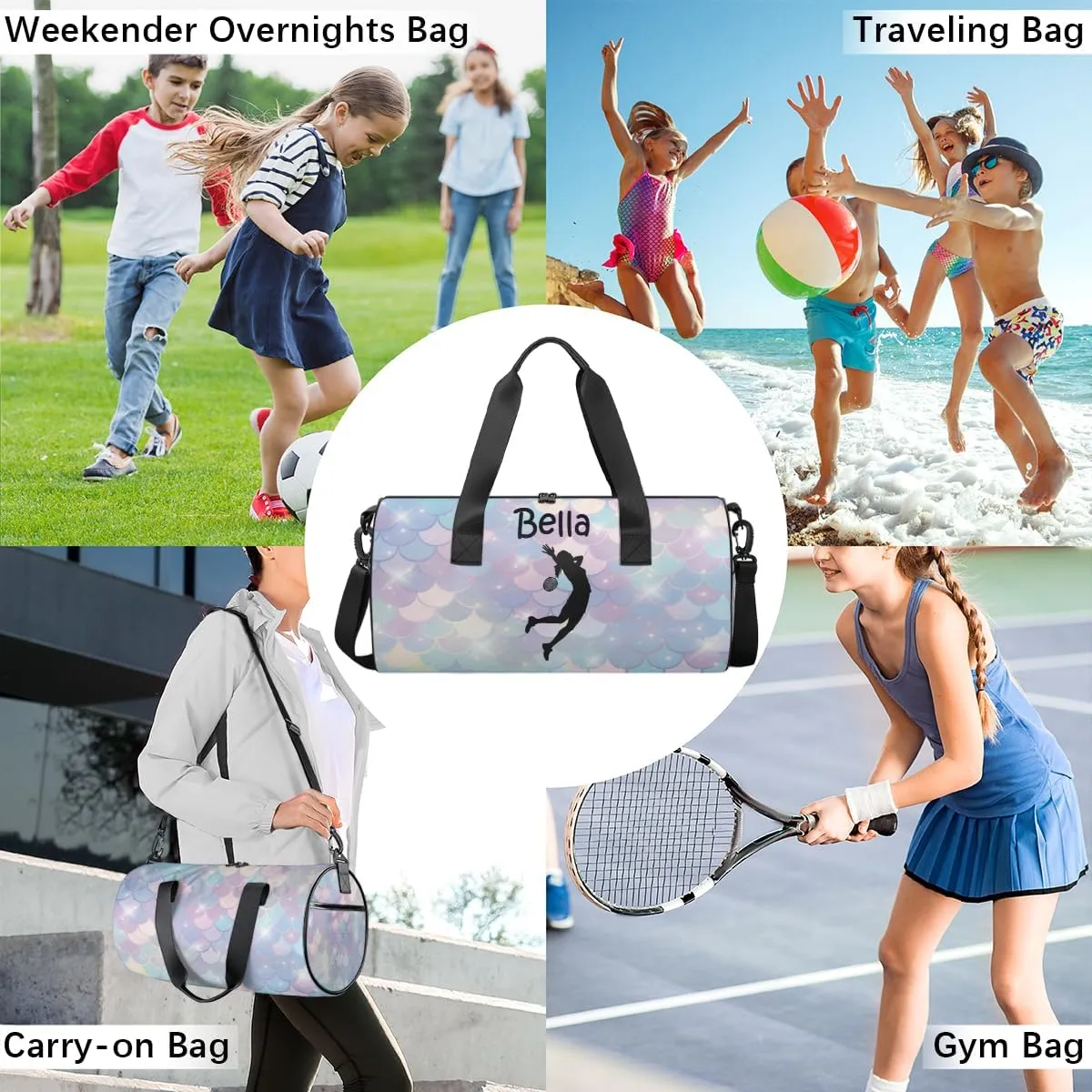 Personalized Kids Sport Duffel Bag with Custom Name Carry On Sleepover Weekender Travel Bag - Badminton