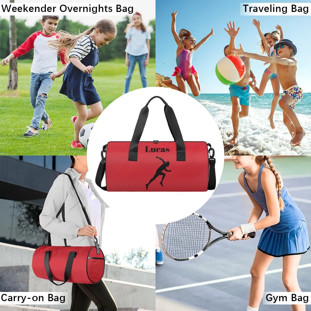 Personalized Kids Sport Duffel Bag with Custom Name Carry On Sleepover Weekender Travel Bag - Race