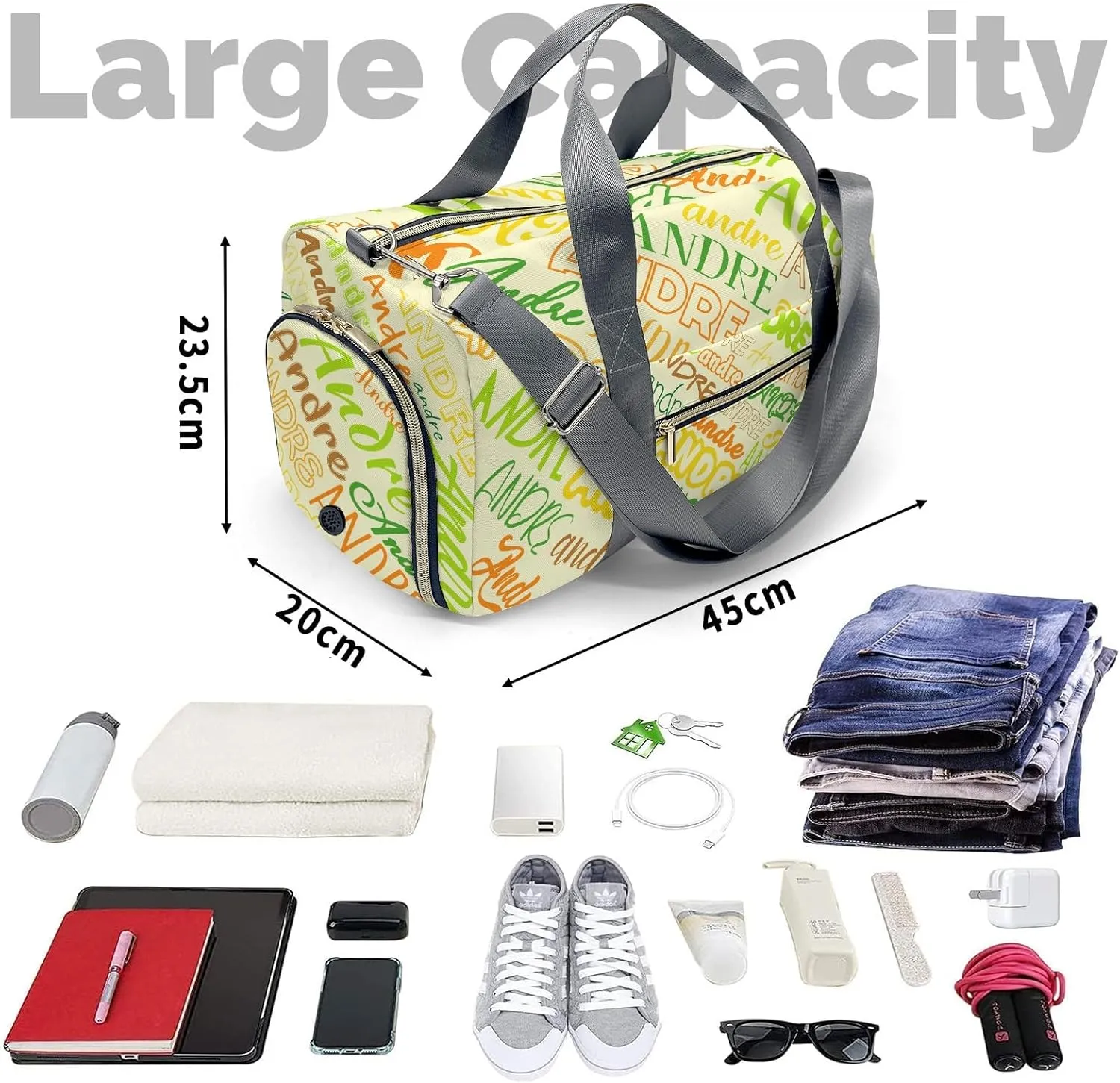 Personalized Luggage Bag Faint Yellow Customized Travel Bag with Name Sports Bag Dance Bag Weekend Vacation Gym Bag
