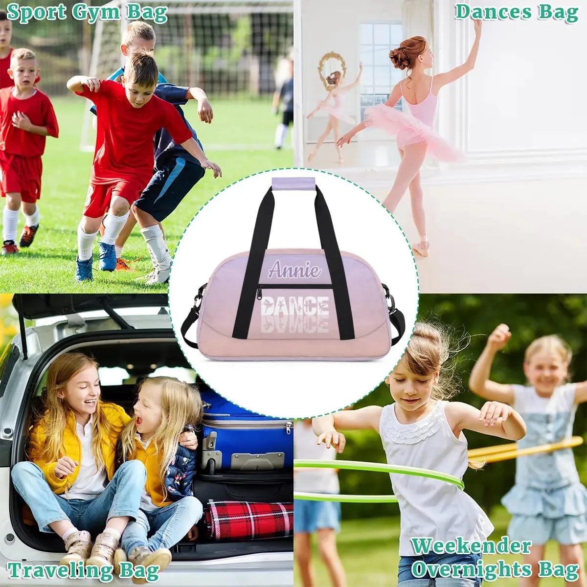 Personalized Multicolor Multipurpose Duffel Bag, 18.9 x 8.7 x 10.6 inches, Waterproof, Adjustable Shoulder Strap, Kids Gym Bag for Girls & Boys, Customizable Text