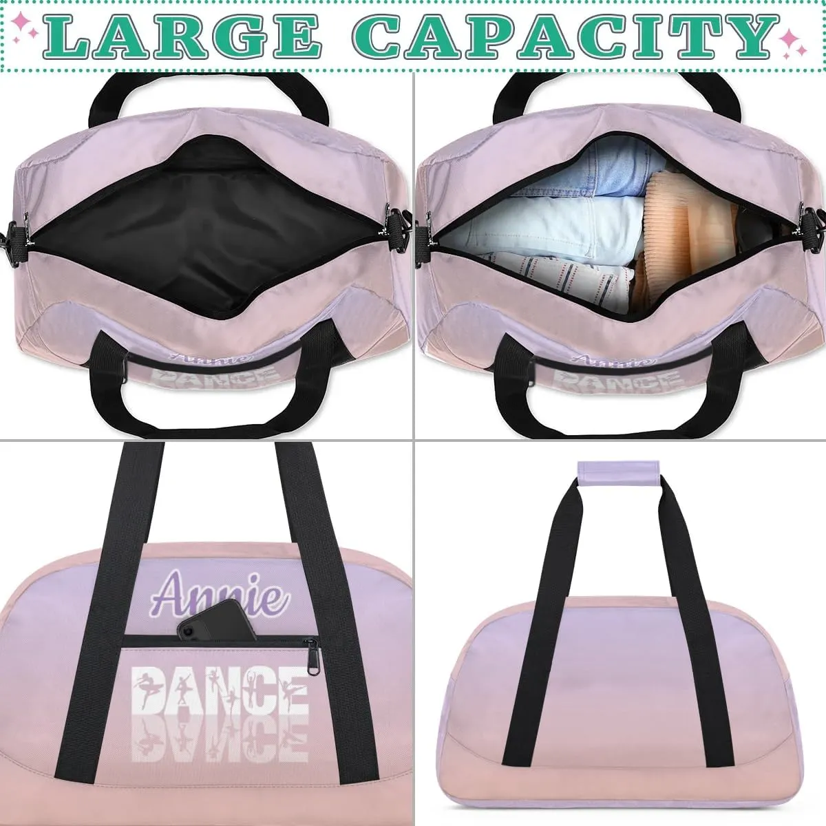Personalized Multicolor Multipurpose Duffel Bag, 18.9 x 8.7 x 10.6 inches, Waterproof, Adjustable Shoulder Strap, Kids Gym Bag for Girls & Boys, Customizable Text