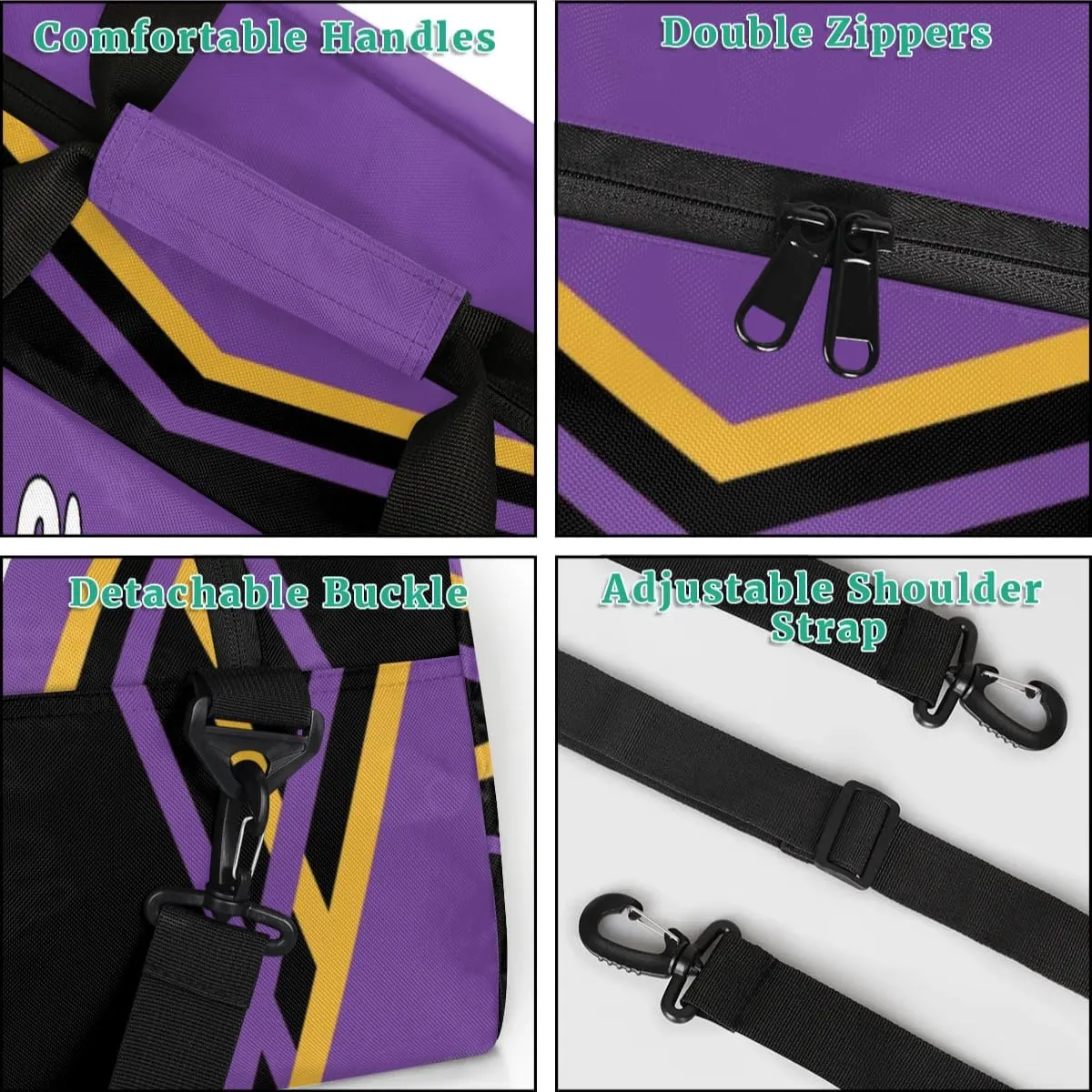 Personalized Name Cheerleaders Bag Custom Cheer Duffel Bags Gymnastics Bag Weekend Travel Overnight Bag for Sport Events, Purple Black