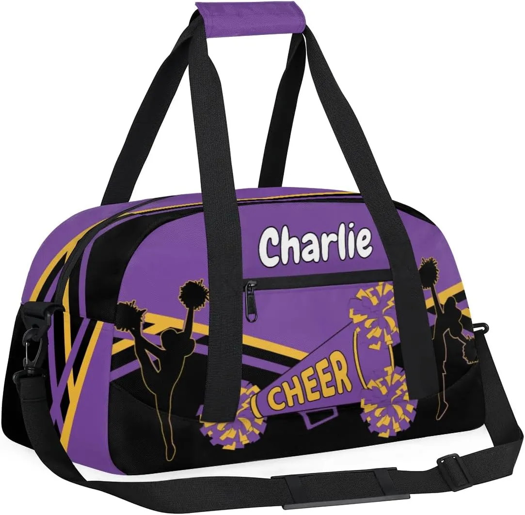 Personalized Name Cheerleaders Bag Custom Cheer Duffel Bags Gymnastics Bag Weekend Travel Overnight Bag for Sport Events, Purple Black