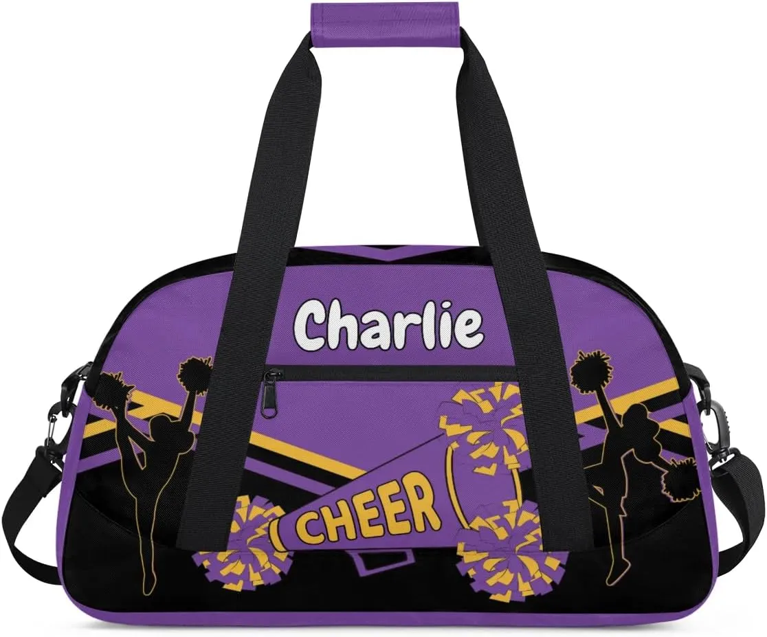 Personalized Name Cheerleaders Bag Custom Cheer Duffel Bags Gymnastics Bag Weekend Travel Overnight Bag for Sport Events, Purple Black