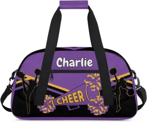 Personalized Name Cheerleaders Bag Custom Cheer Duffel Bags Gymnastics Bag Weekend Travel Overnight Bag for Sport Events, Purple Black
