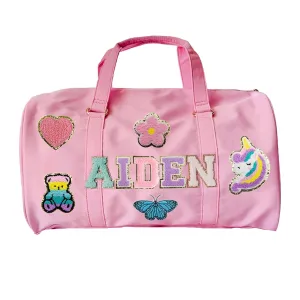 Personalized Name Dance Ballet Yoga Bag, Cute Travel Duffel Bag, Sport Duffle Gym Cheerleader Bag, Weekender Overnight Bag Gift, Custom Chenille Letter Name Girls Boys Kids Teenager (Style 3)