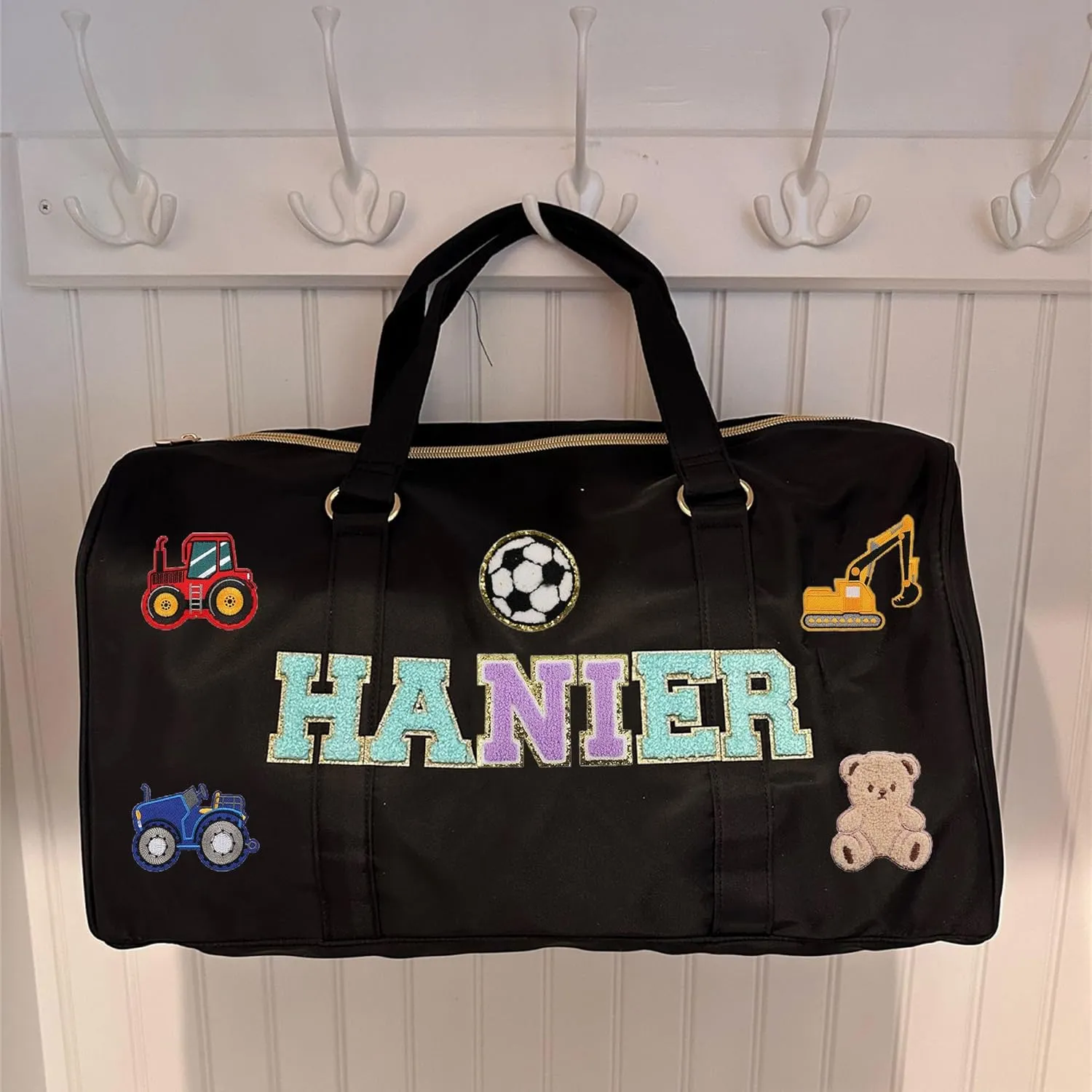 Personalized Name Dance Ballet Yoga Bag, Cute Travel Duffel Bag, Sport Duffle Gym Cheerleader Bag, Weekender Overnight Bag Gift, Custom Chenille Letter Name Girls Boys Kids Teenager (Style 3)