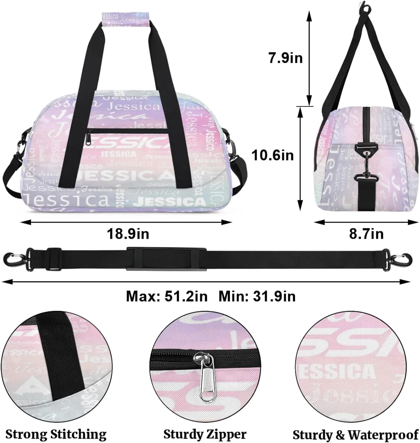 Personalized Name Dance Sports Duffel Bags, Gym Duffel Bag Sleepover Weekender Training Bags Travel Duffel Bag, Colourful Prints