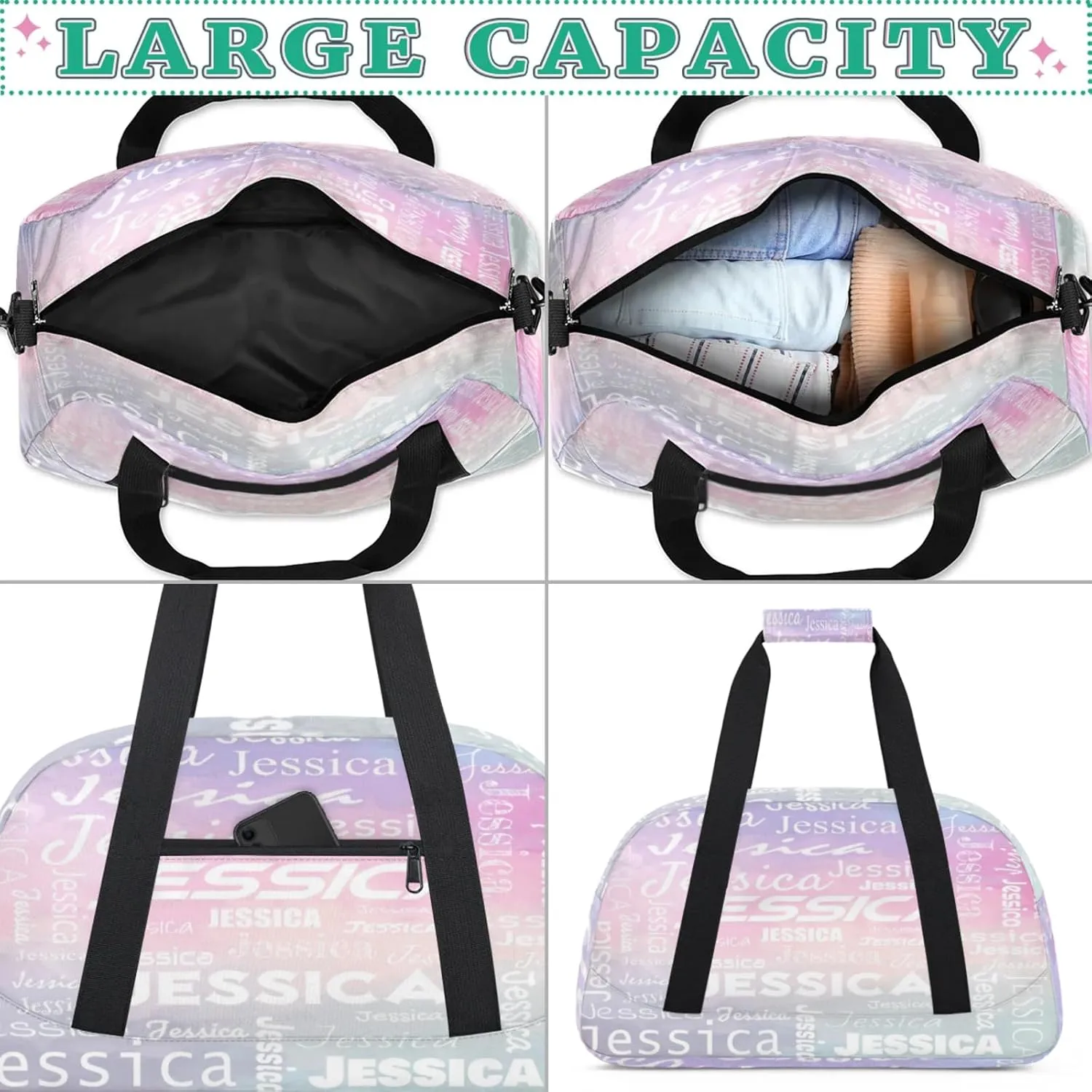 Personalized Name Dance Sports Duffel Bags, Gym Duffel Bag Sleepover Weekender Training Bags Travel Duffel Bag, Colourful Prints