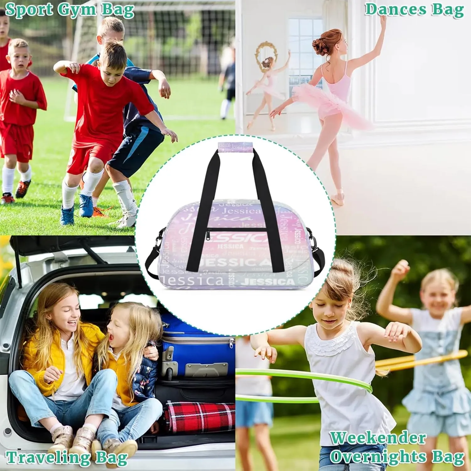 Personalized Name Dance Sports Duffel Bags, Gym Duffel Bag Sleepover Weekender Training Bags Travel Duffel Bag, Colourful Prints