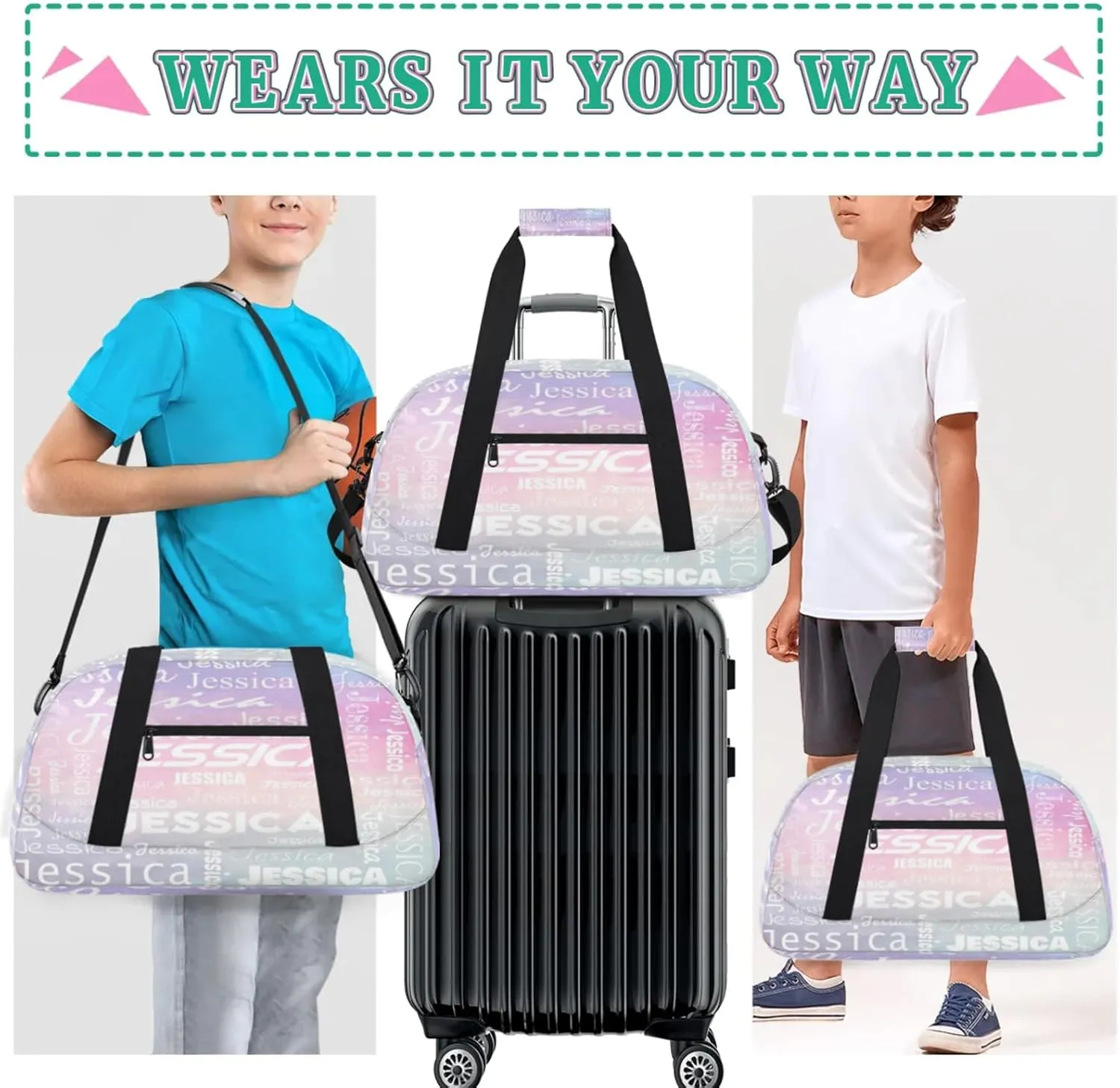 Personalized Name Dance Sports Duffel Bags, Gym Duffel Bag Sleepover Weekender Training Bags Travel Duffel Bag, Colourful Prints