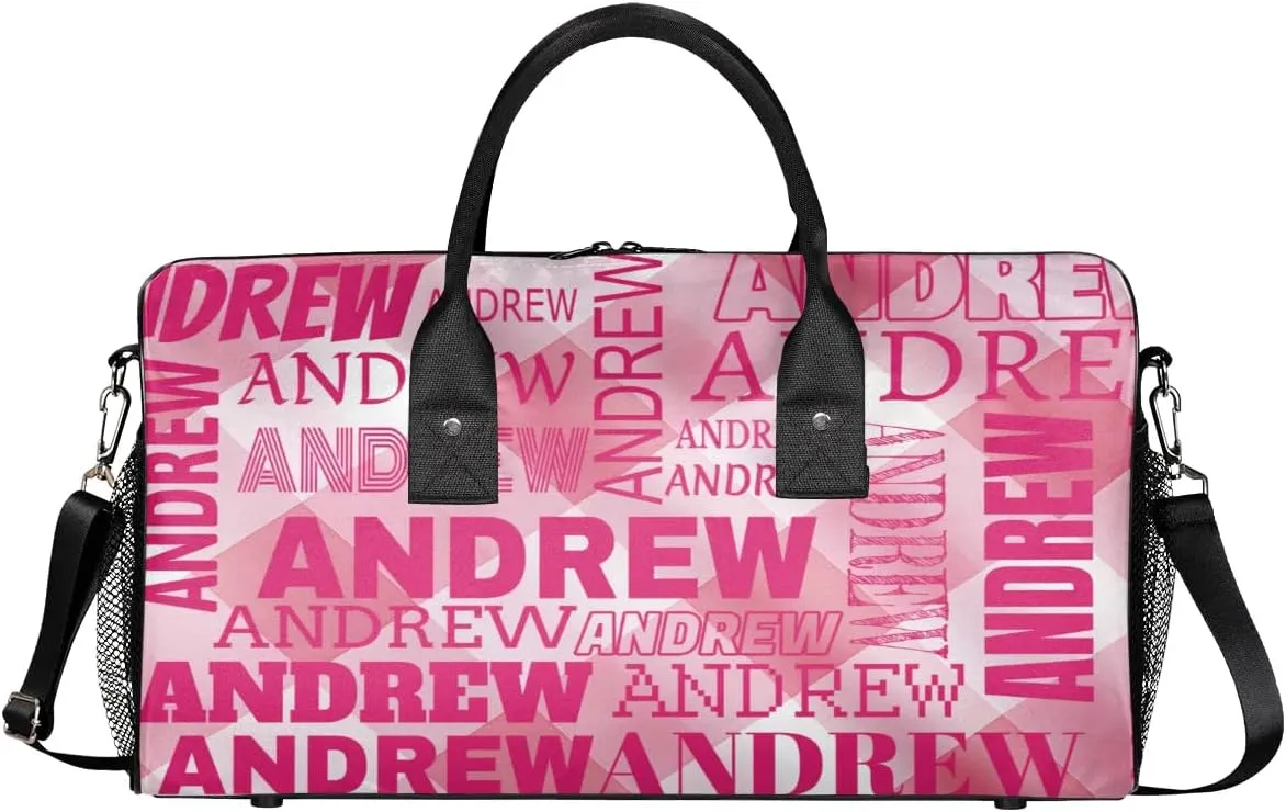 Personalized Name Duffel Bag Sports Gym Bag Dance Duffel Bags with Name Travel Overnight Carry-On Duffel Bag for Women Men, Hot Pink