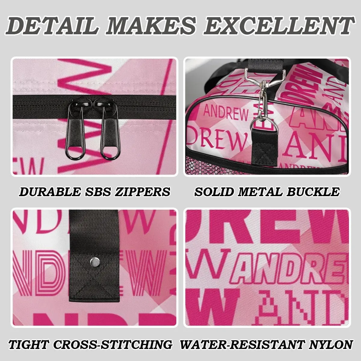 Personalized Name Duffel Bag Sports Gym Bag Dance Duffel Bags with Name Travel Overnight Carry-On Duffel Bag for Women Men, Hot Pink