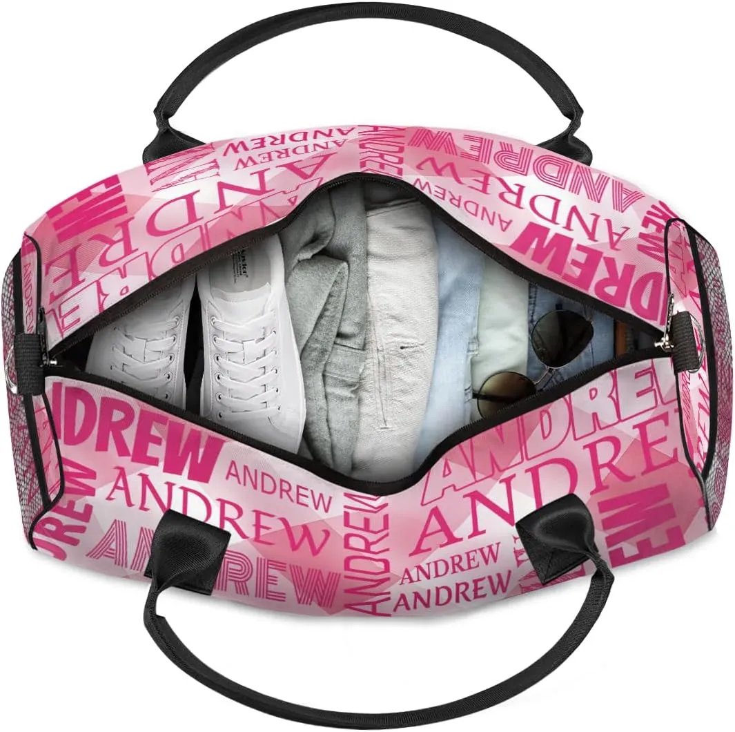 Personalized Name Duffel Bag Sports Gym Bag Dance Duffel Bags with Name Travel Overnight Carry-On Duffel Bag for Women Men, Hot Pink