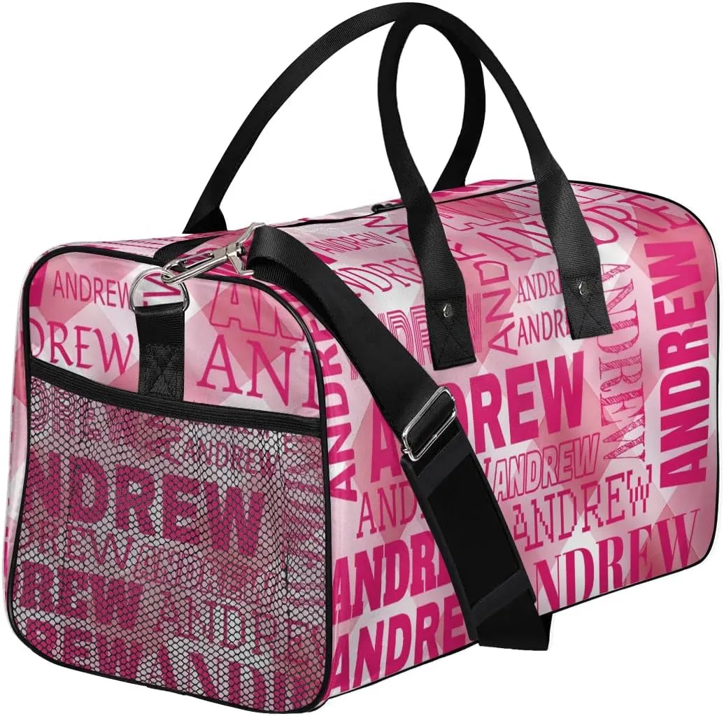 Personalized Name Duffel Bag Sports Gym Bag Dance Duffel Bags with Name Travel Overnight Carry-On Duffel Bag for Women Men, Hot Pink