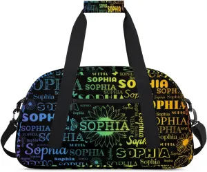 Personalized Name Duffel Bag Sports Gym Bags Dance Duffel Bags with Sunflower, Travel Overnight Carry-On Duffel Bag for Women Men, Black