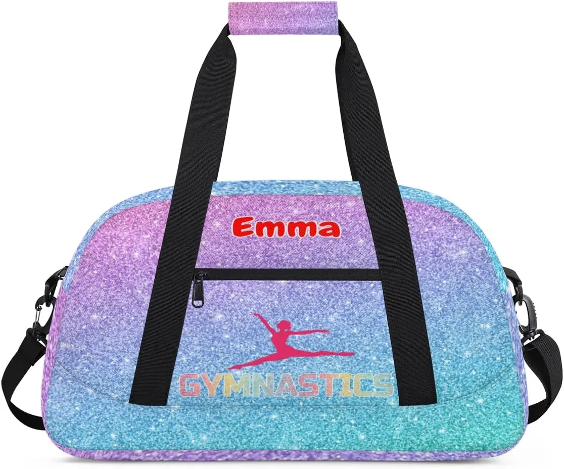Personalized Sport Dance Bag, Custom Duffle Bag Gym Bag Customized Travel Duffel with Name Text Logo Colorful Blue Purple Glitter