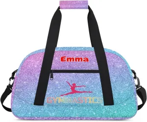 Personalized Sport Dance Bag, Custom Duffle Bag Gym Bag Customized Travel Duffel with Name Text Logo Colorful Blue Purple Glitter