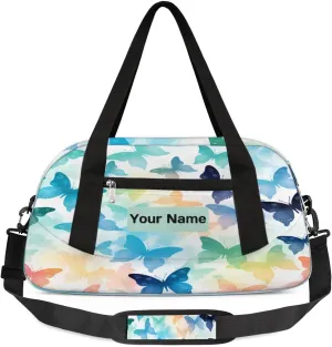 Personalized Sports Duffel Bag for Kids, Custom Dance Bag Gym Bag for Girls, Weekender Bags Travel Duffle Bag for Boys, Colorful Butterfly Themed