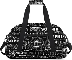 Personalized Sports Duffel Bag with Name for Women Men, Custom Gym Bags Dance Duffel Bags, Travel Overnight Carry-On Duffel Bag, Black Sunflower